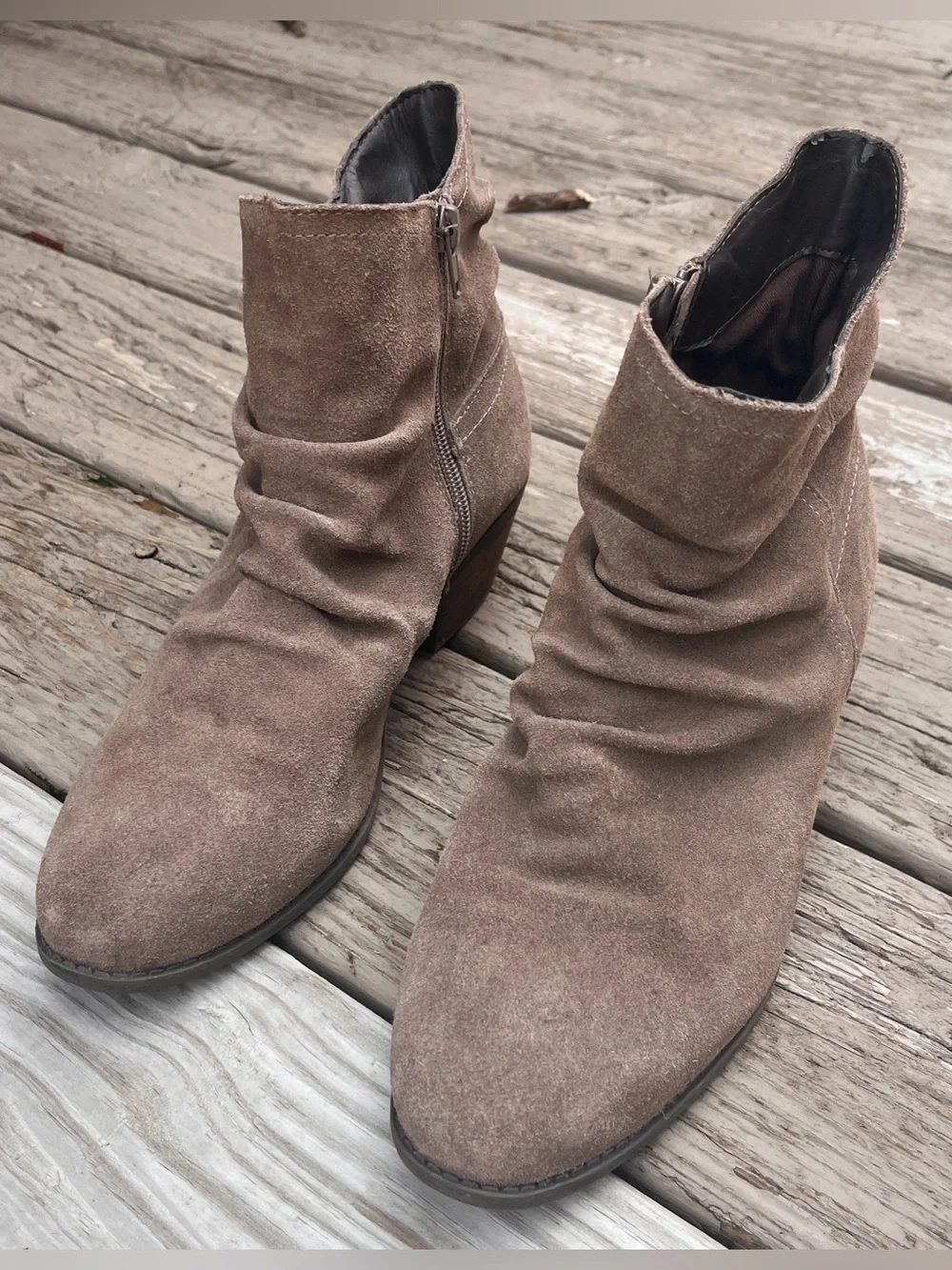 Me Too Zaria Suede Leather Ankle Booties Brown Ruched Size 10